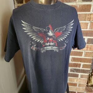 Disney Mickey Mouse Tatoo Style Distressed Graphic T-shirt Size Large